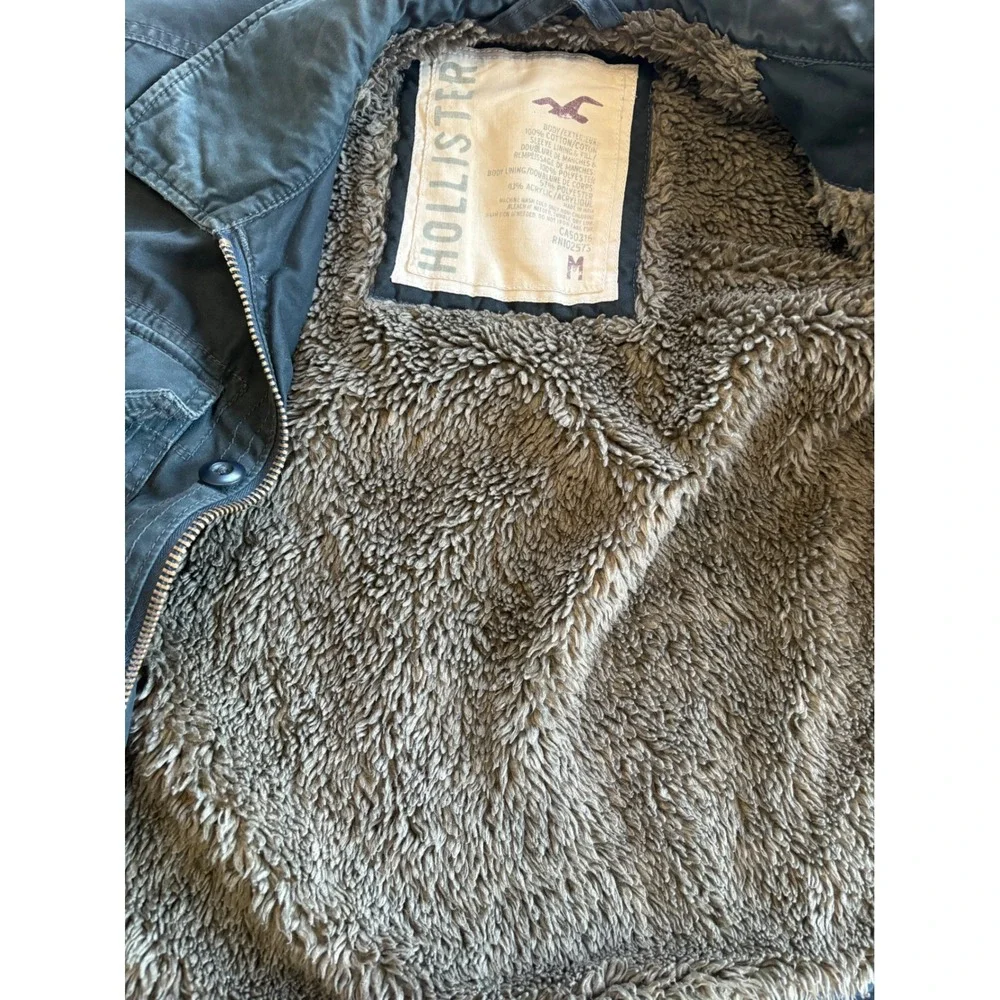VTG Hollister Mens Medium Y2K Sherpa Lined Canvas Jacket Charcoal Grunge Trucker